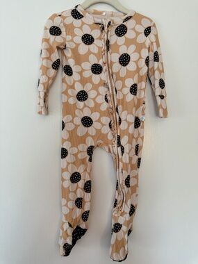 Posh Peanut Baby Girl Beige Floral Zip-Front One-Piece w/Ruffled back 12-18m
